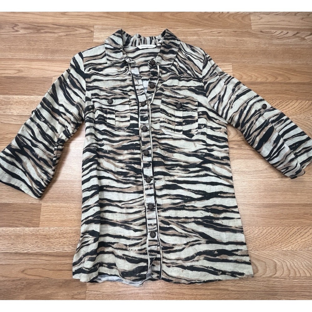 Soft Surroundings Leopard Animal Print Button Up Shirt Women's Small Linen Blend